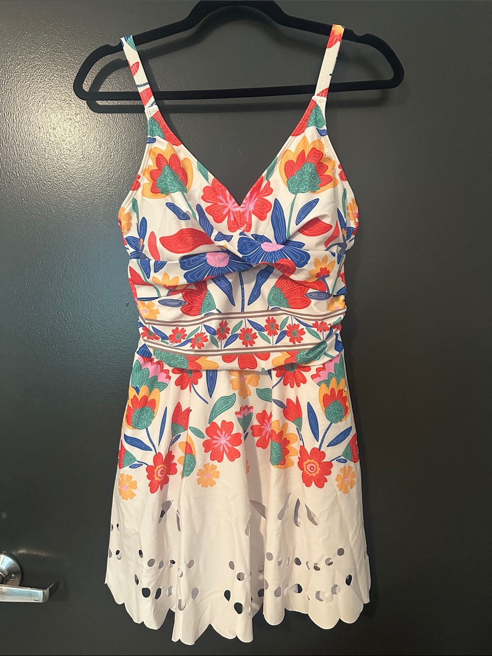 White Floral One-Piece Swimsuit with Multicolor Print - Picture 2 of 4
